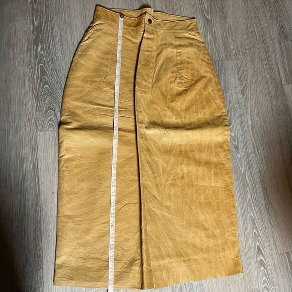 80s Leather zebra Print Tan Camel Embossed Blazer Midi Pencil Skirt Suit Set 10 - Picture 13 of 16